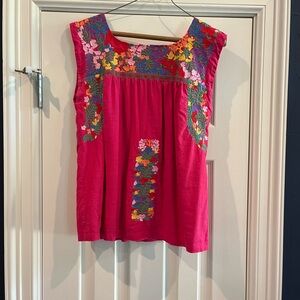 J. Marie embroidered top, hot pink. Size S.